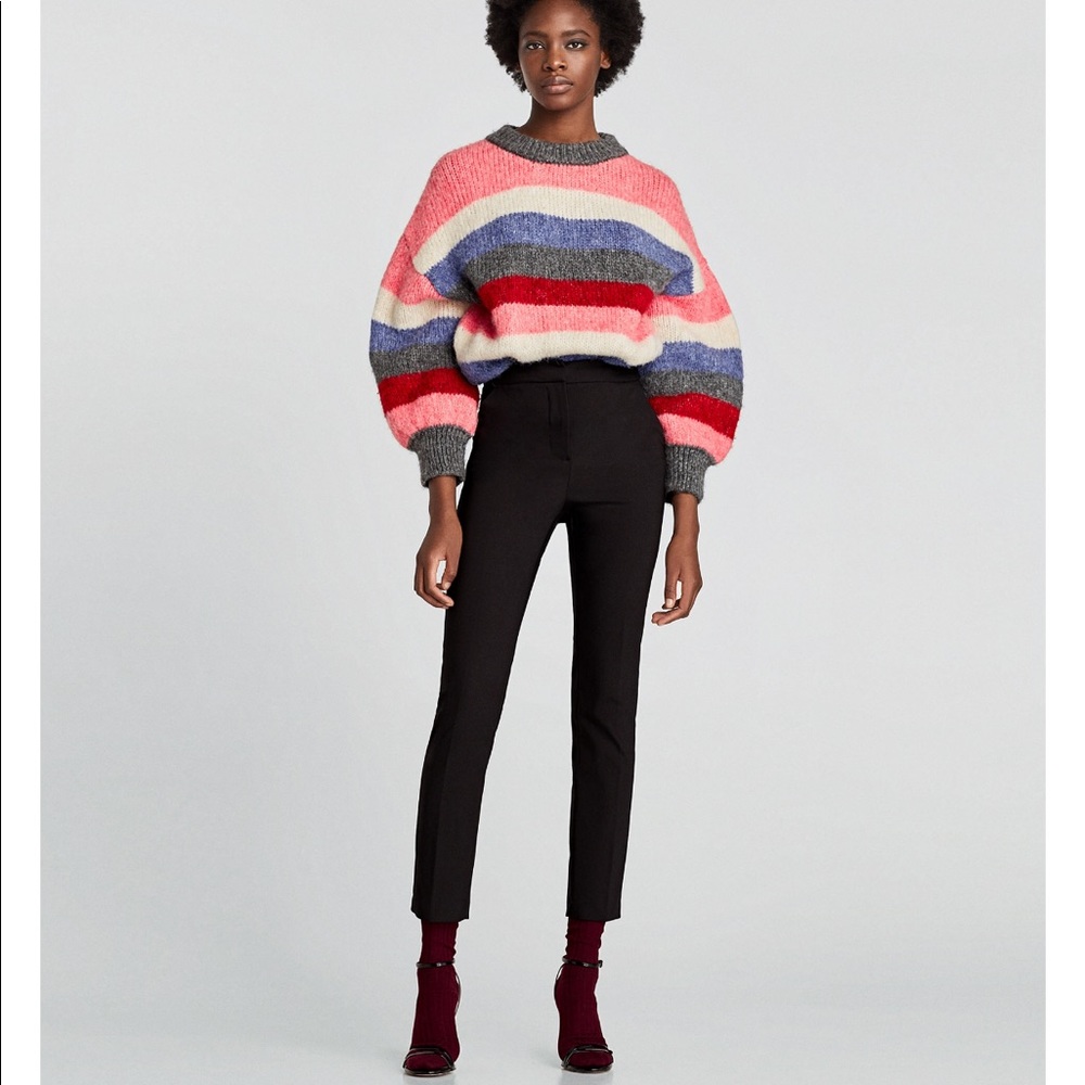 ZARA High Waist Skinny Trousers - NAVY BLUE